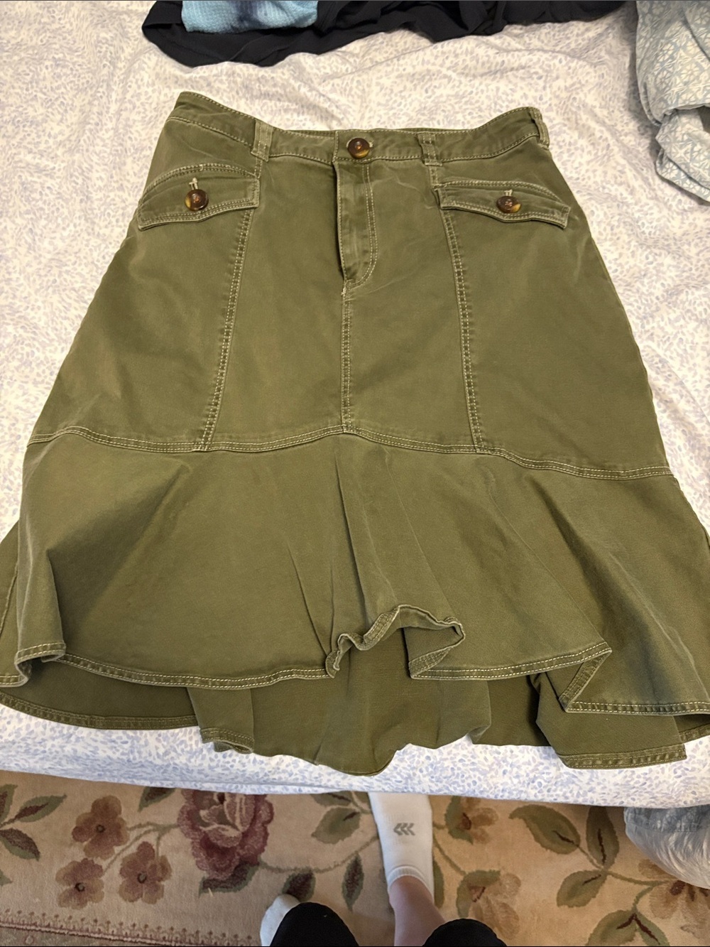 Maeve by Anthropologie Olive Green Utility Ruffle Hem Skirt Size 6 - Picture 2 of 5